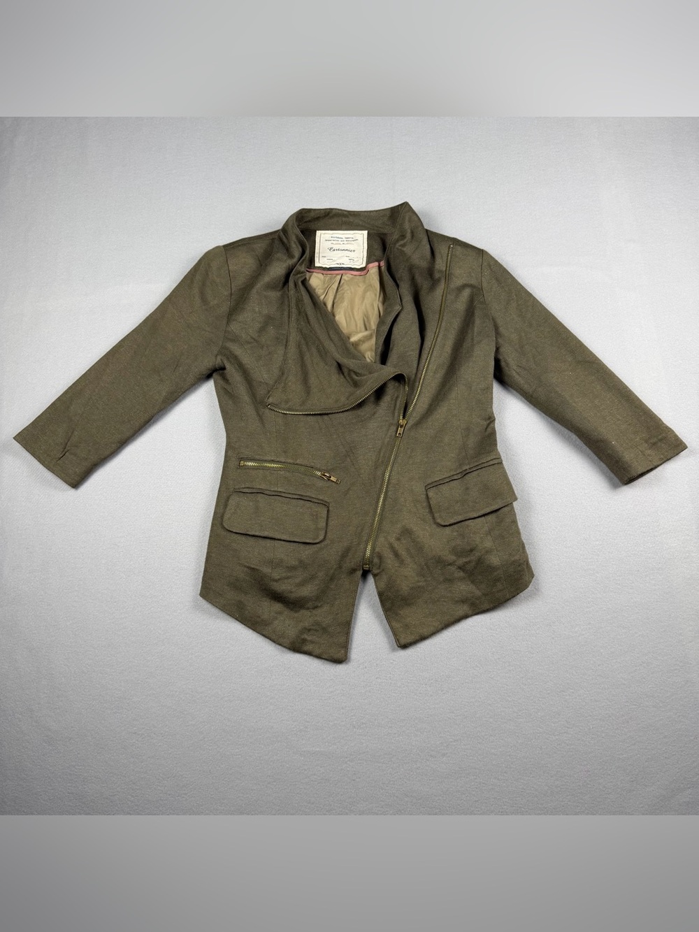 Anthropologie Cartonnier Olive Green Asymmetrical Zip Blazer - medium